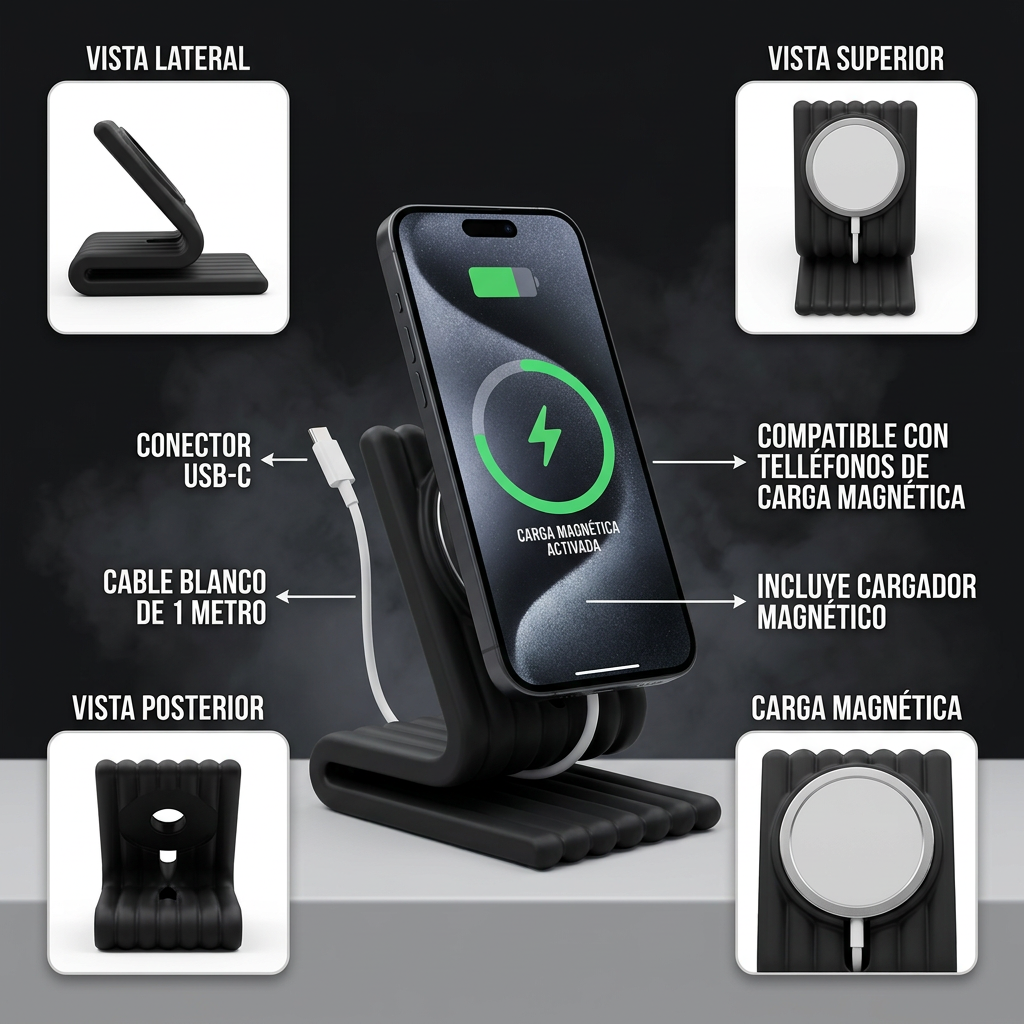 Cargador Magnético Con Soporte De Celular Para El Hogar