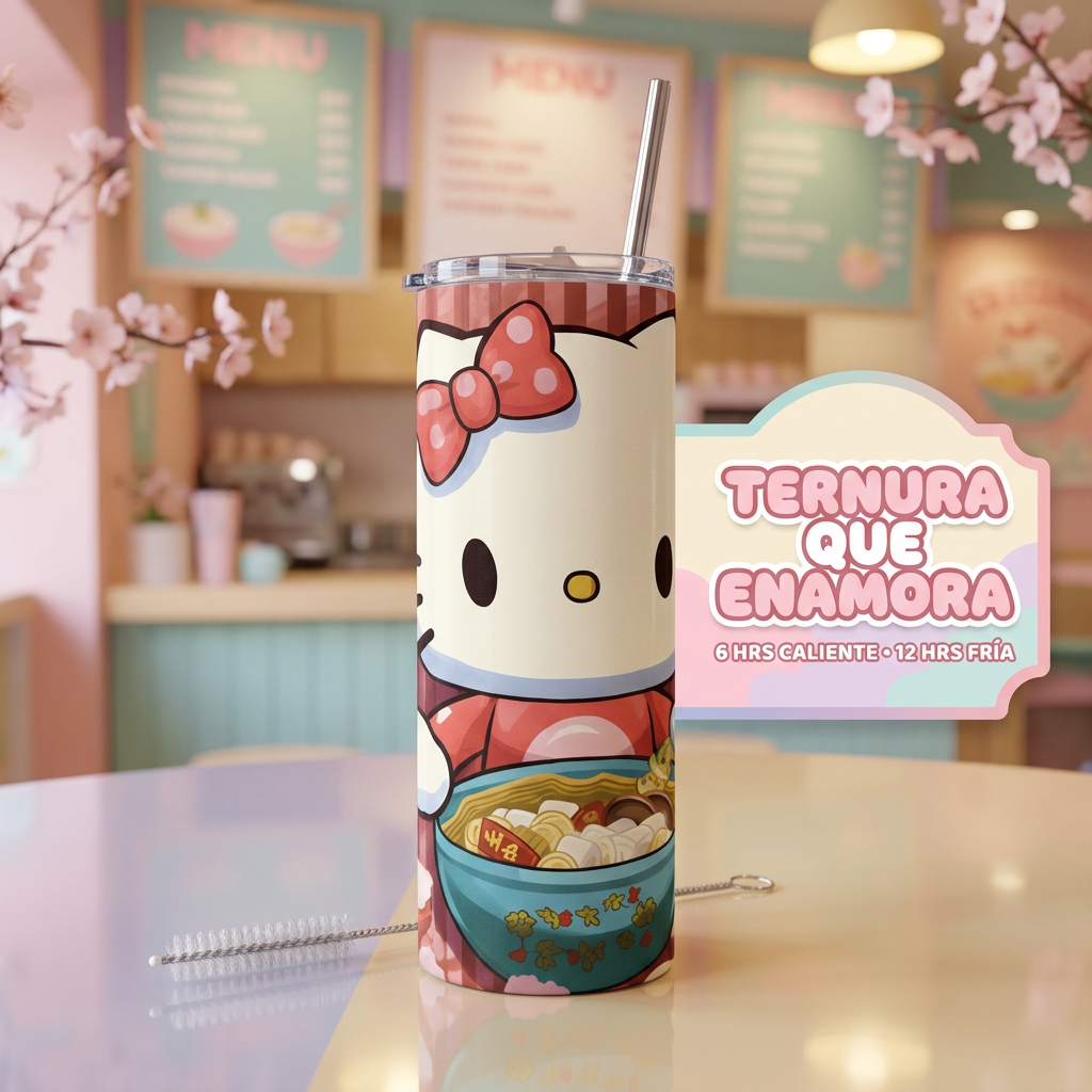 Termo Botella Térmica Tumbler Hello Kitty Comiendo