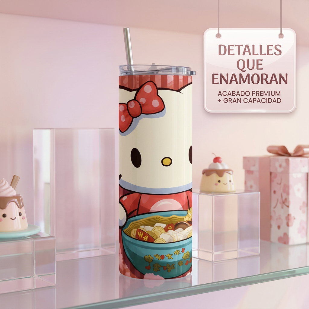 Termo Botella Térmica Tumbler Hello Kitty Comiendo