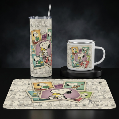 Pack De Snoopy Termo + Mousepad Y Taza Enlozada Regalo