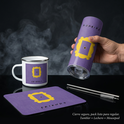 Pack De Friends Serie Termo, Mousepad Y Taza Enlozada Regalo
