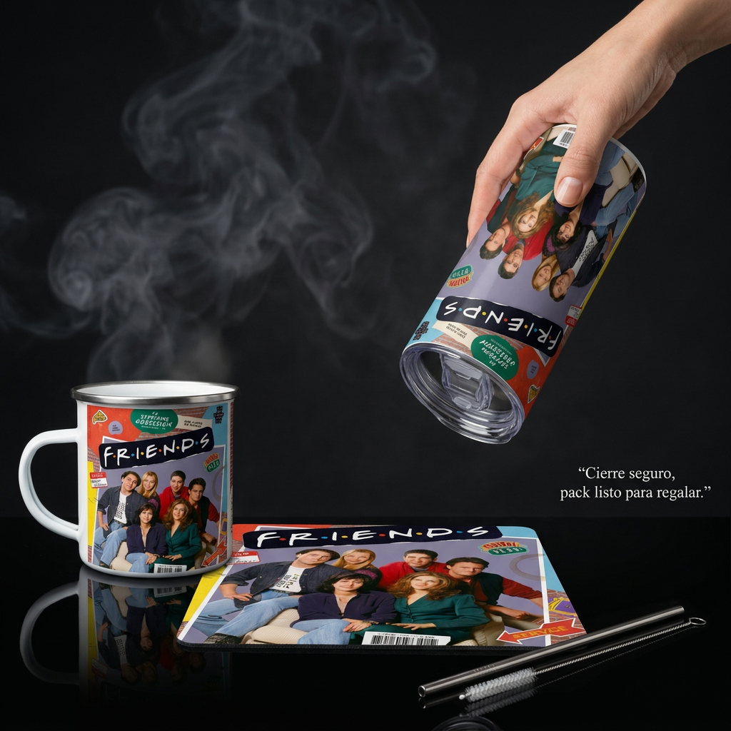 Pack De Friends Serie Termo, Mousepad Y Taza Enlozada Regalo