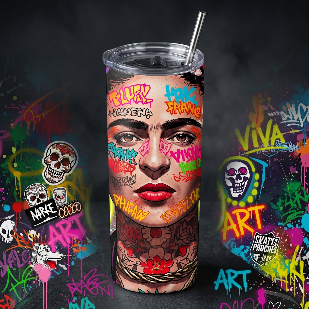 Termo Botella Térmica De Frida Kahlo Mujer Mexicana Pintora De 600 ML