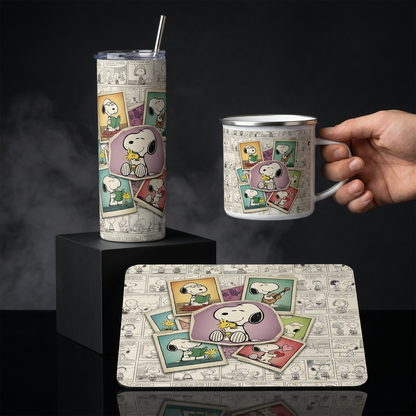 Pack De Snoopy Termo + Mousepad Y Taza Enlozada Regalo
