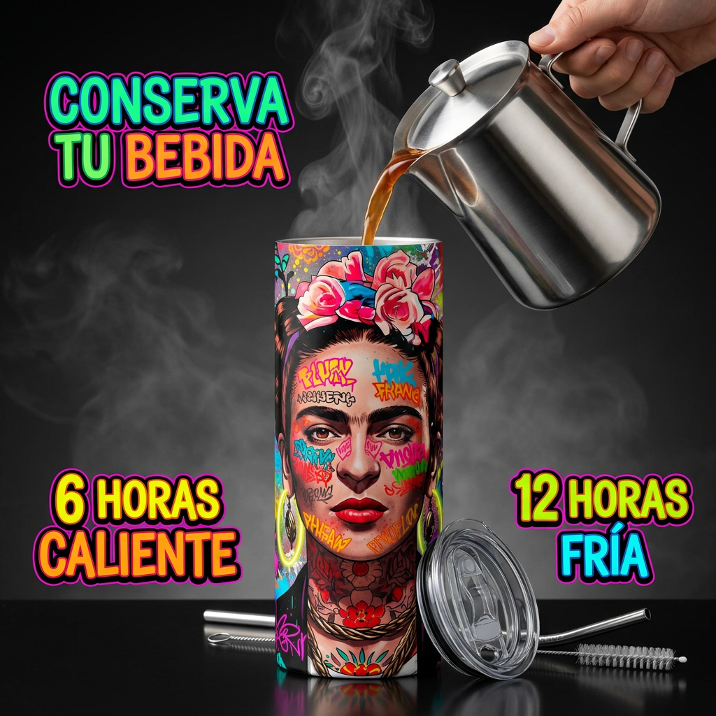 Termo Botella Térmica De Frida Kahlo Mujer Mexicana Pintora De 600 ML