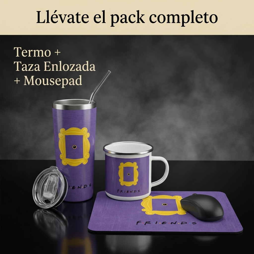Pack De Friends Serie Termo, Mousepad Y Taza Enlozada Regalo