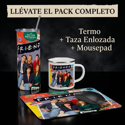 Pack De Friends Serie Termo, Mousepad Y Taza Enlozada Regalo