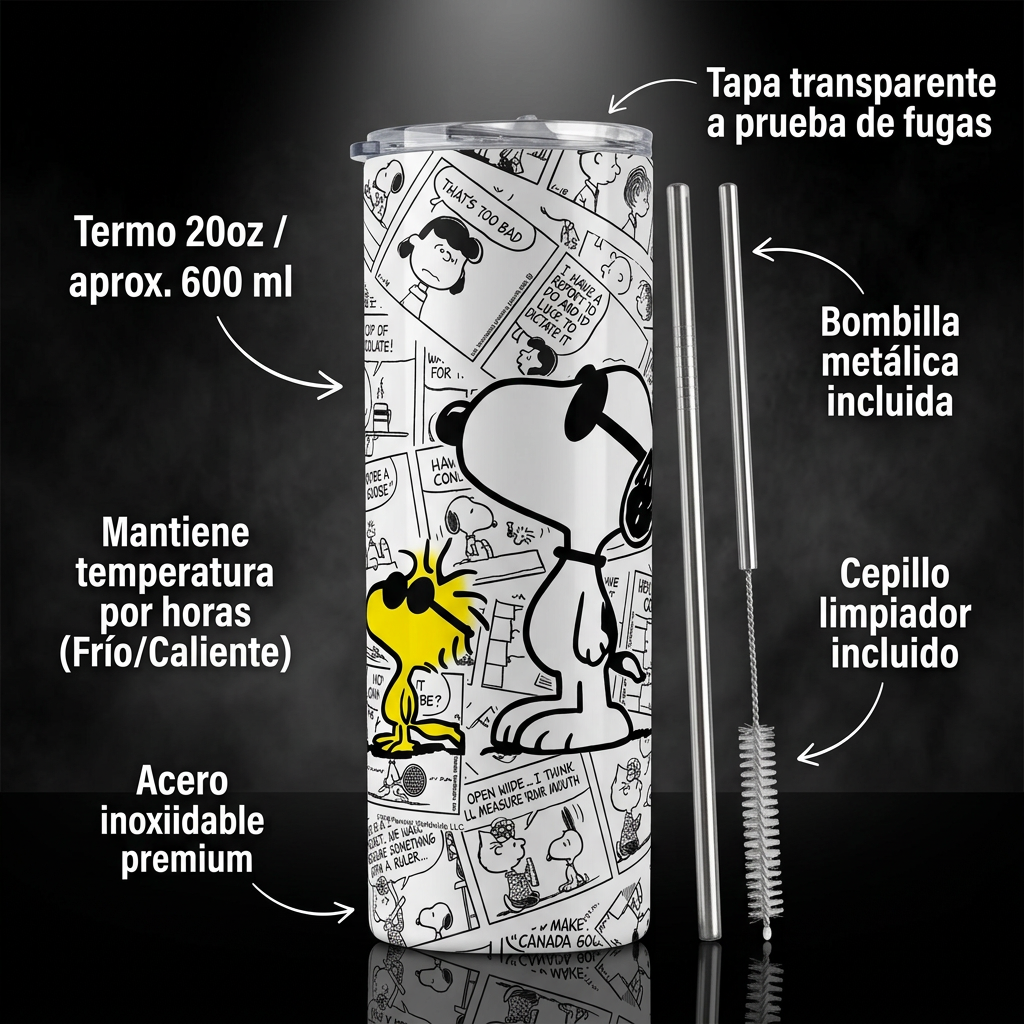 Pack De Snoopy Termo + Mousepad Y Taza Enlozada Regalo