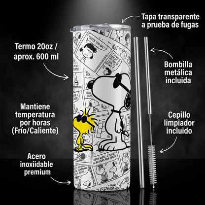 Pack De Snoopy Termo + Mousepad Y Taza Enlozada Regalo