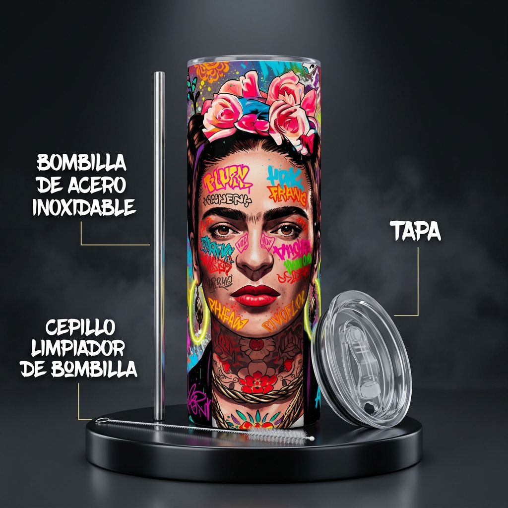 Termo Botella Térmica De Frida Kahlo Mujer Mexicana Pintora De 600 ML