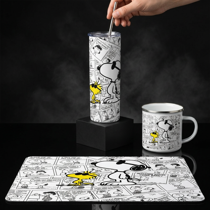 Pack De Snoopy Termo + Mousepad Y Taza Enlozada Regalo
