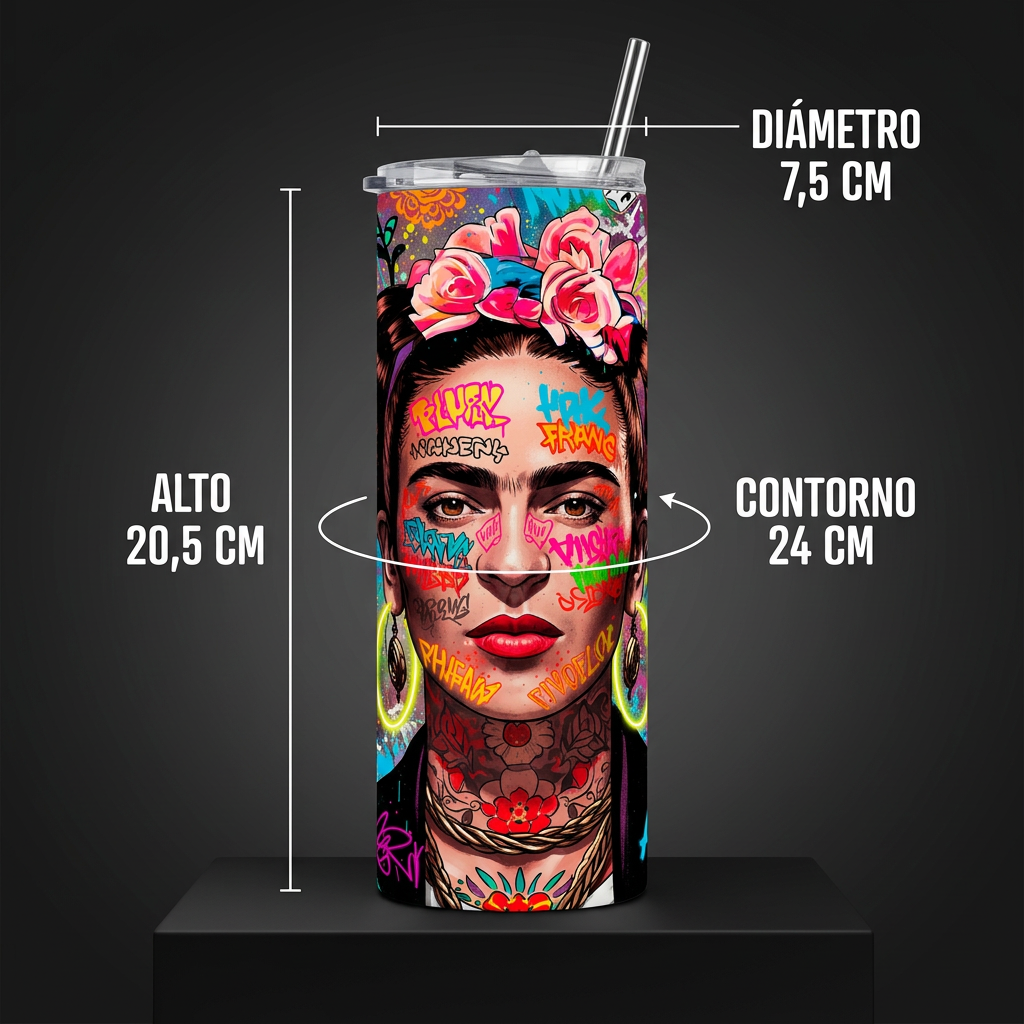 Termo Botella Térmica De Frida Kahlo Mujer Mexicana Pintora De 600 ML