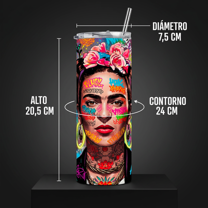 Termo Botella Térmica De Frida Kahlo Mujer Mexicana Pintora De 600 ML